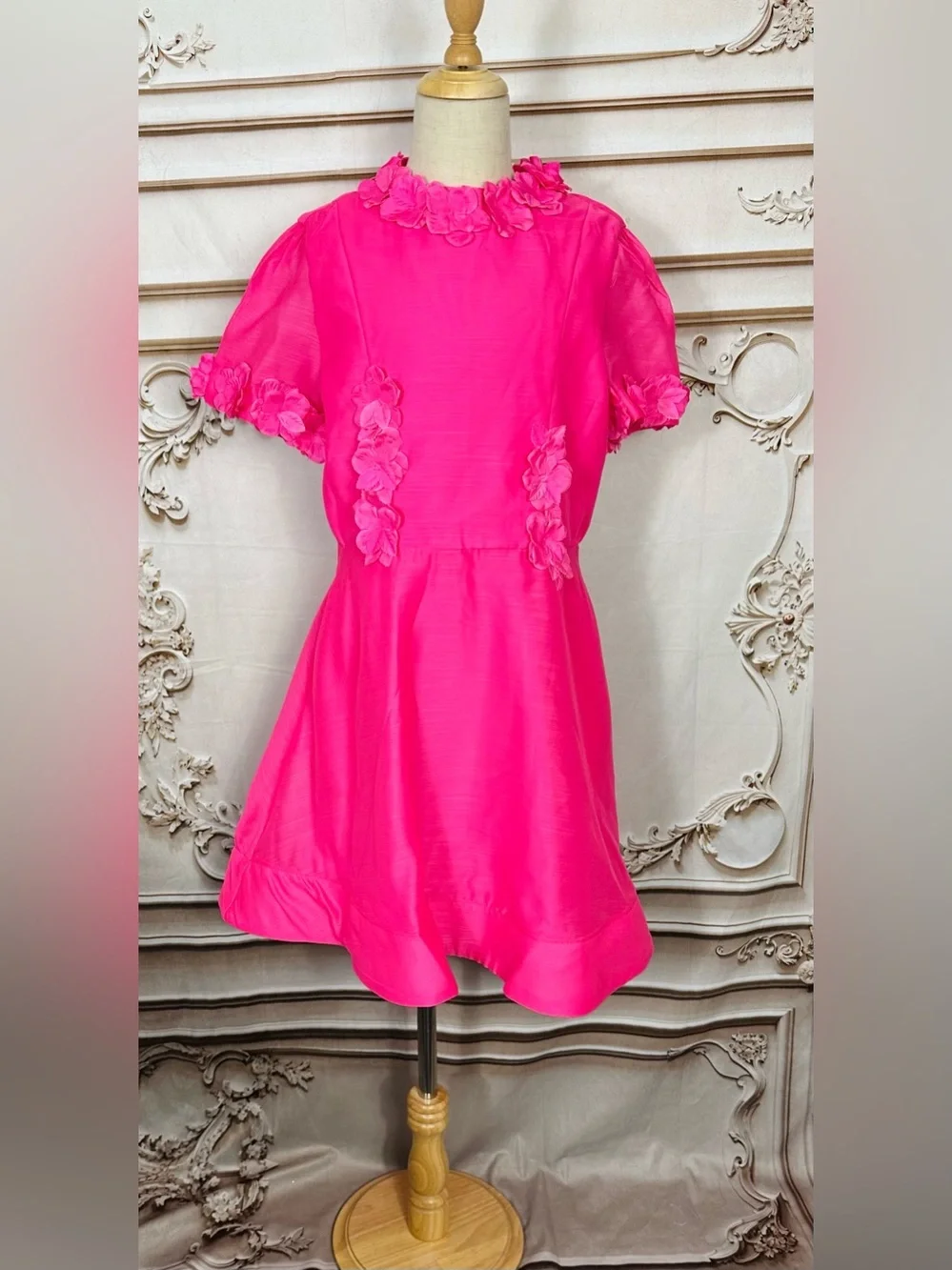 Gianni Bini Hot Pink Floral-Appliqué Party Dress